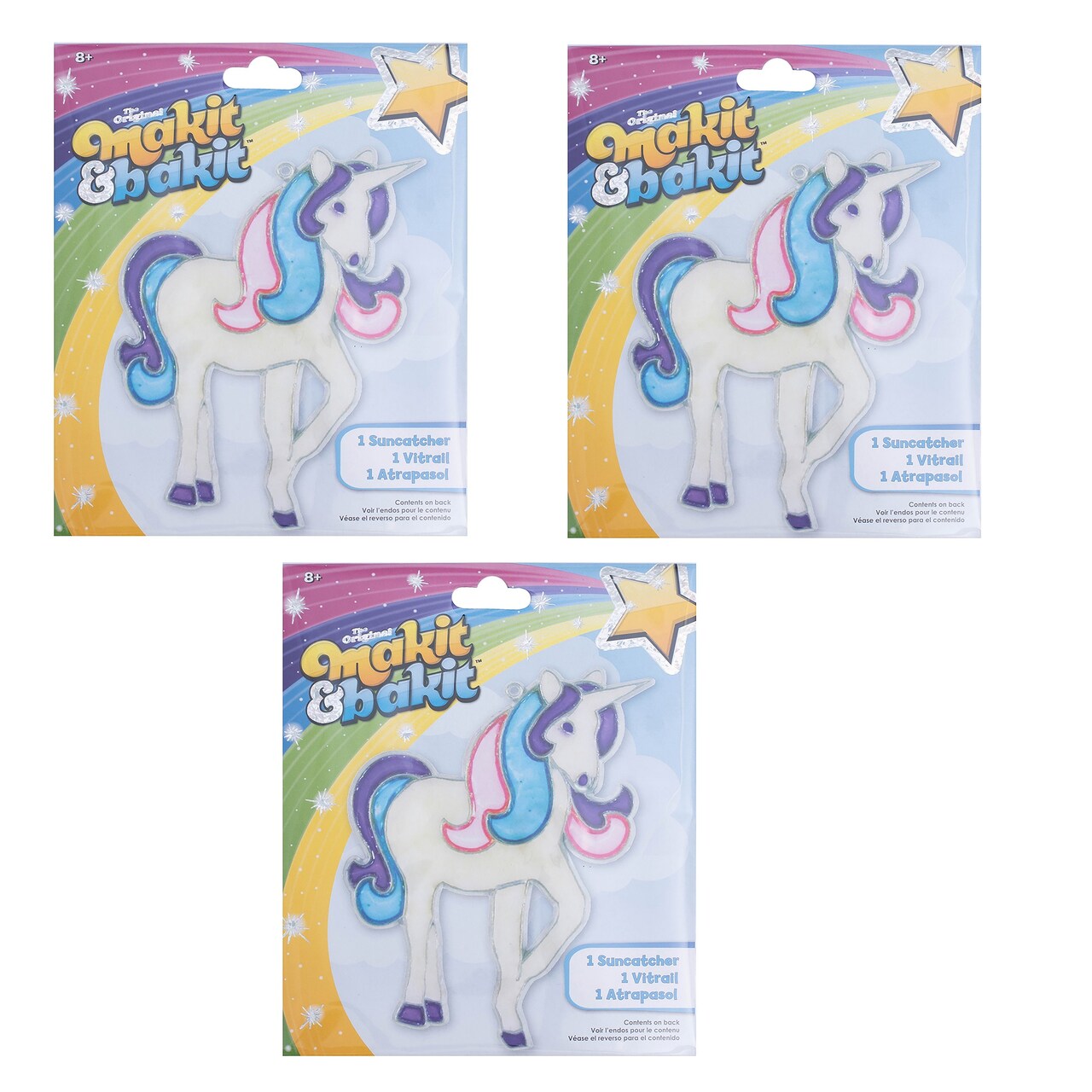 Multipack of 3 - Colorbok Makit & Bakit Suncatcher Kit-Glitter Unicorn